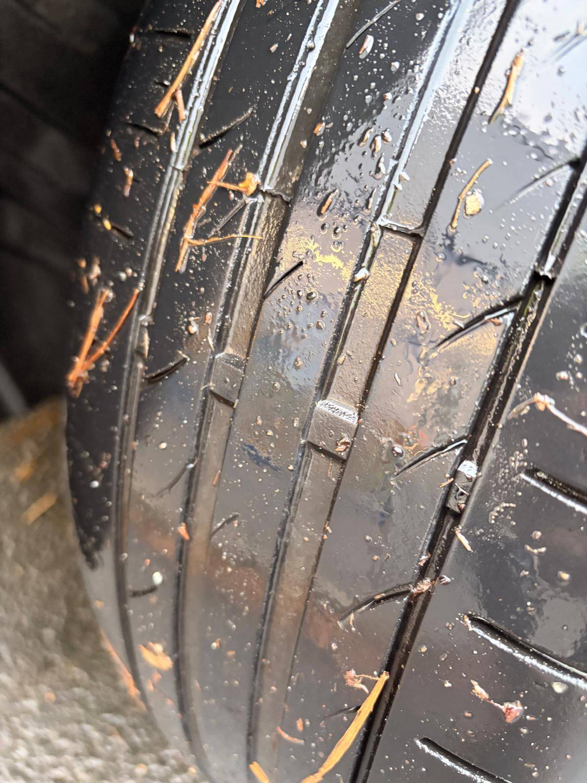 Close-up of worn tyre tread during Operation ACT
