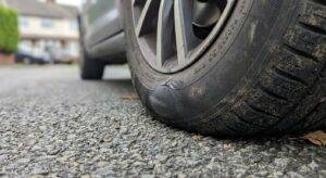 Close-up of a small bubble on a tyre