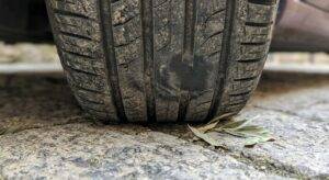 Close-up of a subtle low spot or dip in the tread
