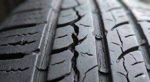 Close-up of tread with deep visible cracks