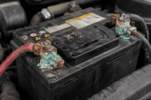 Corrded terminal on car battery.