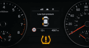 Tyre pressure warning light on dashboard
