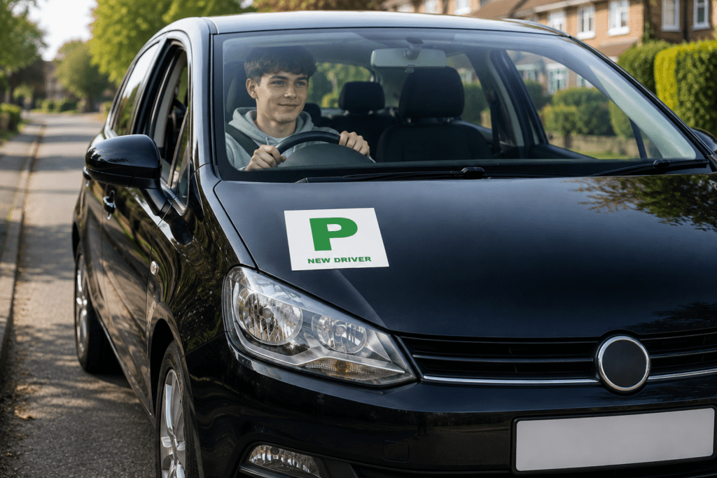 Young driver with P plate