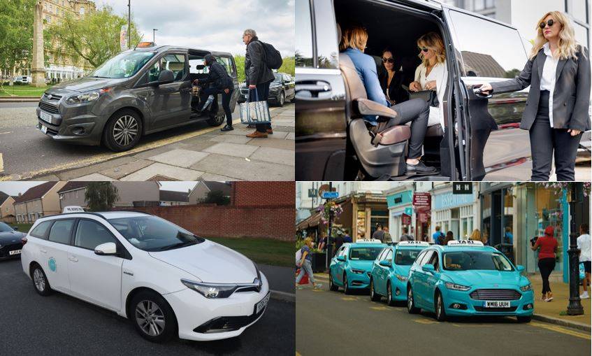 Montage of taxis and private hire vehicles illustrating new tyre safety guidance for licensed drivers