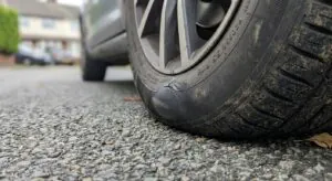 Close-up of a small bubble on a tyre