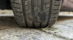 Close-up of a subtle low spot or dip in the tread