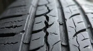 Close-up of tread with deep visible cracks